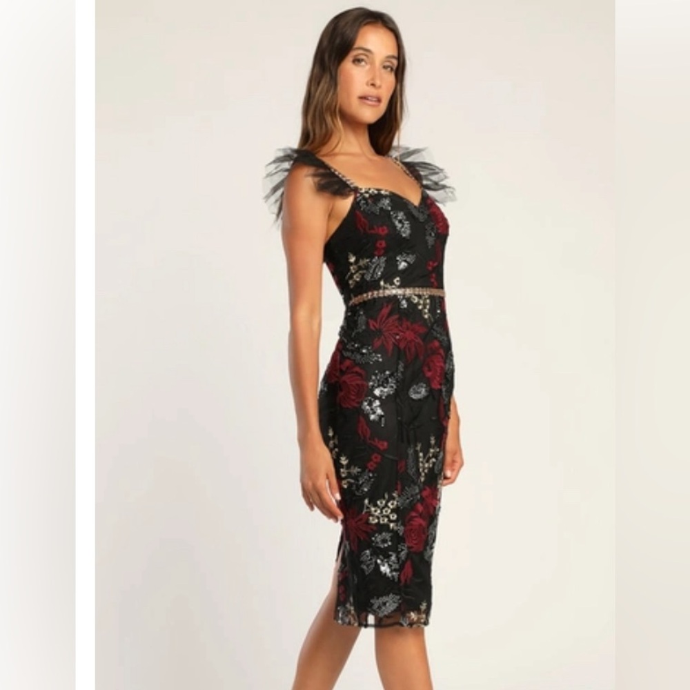 Lulus Show Stopper Red/Black Embroidered Dress New with Tags xsmall